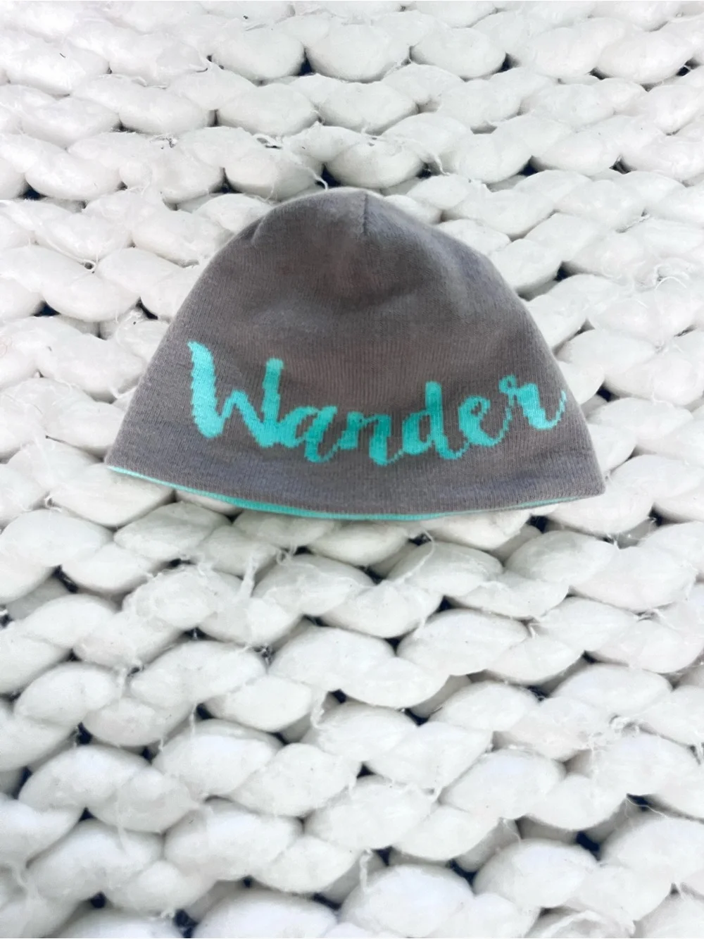 Reversible The North Face Kids Aqua/Turquoise Beanie with Gray Trim